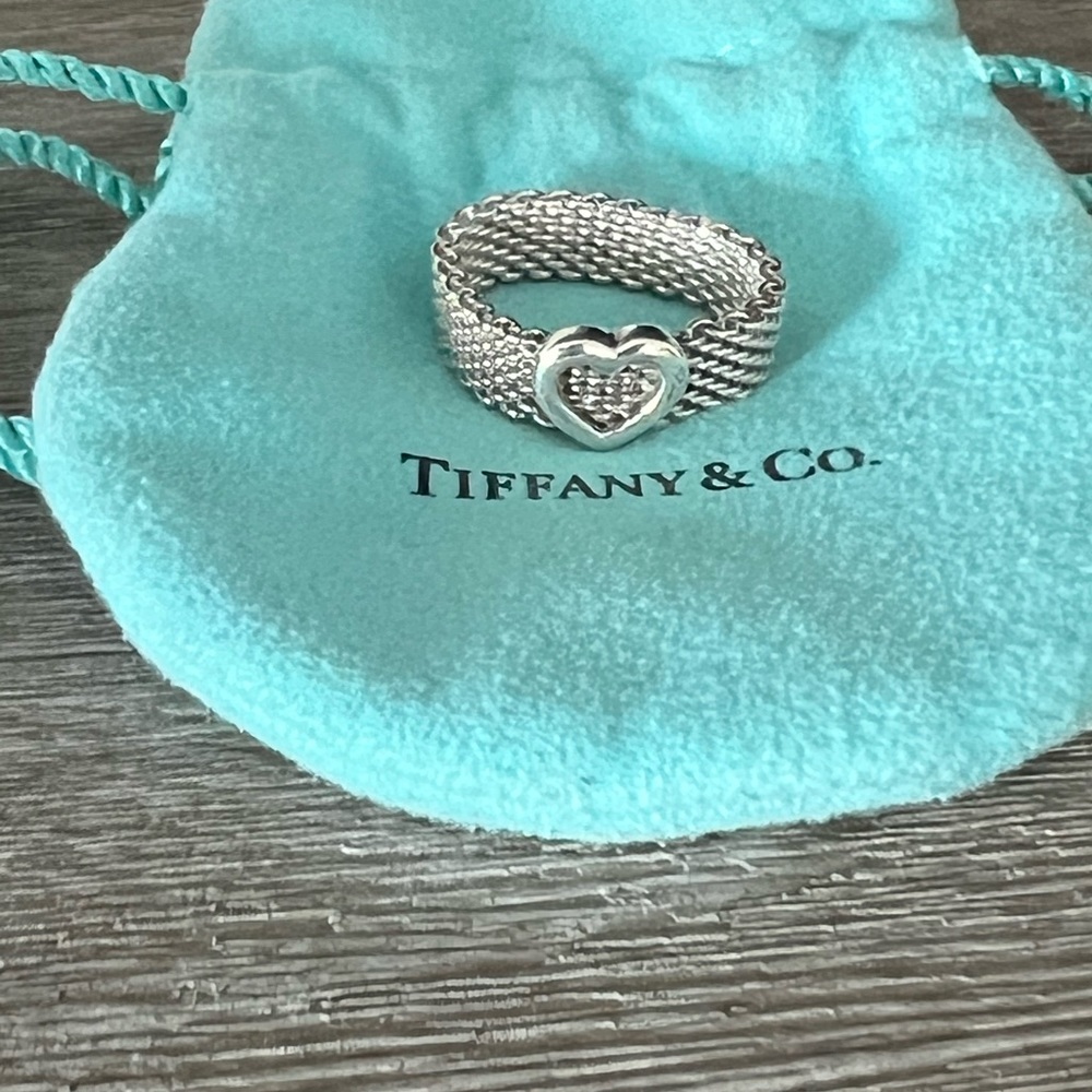 Authentic Tiffany & Co Sterling silver mesh open heart ring